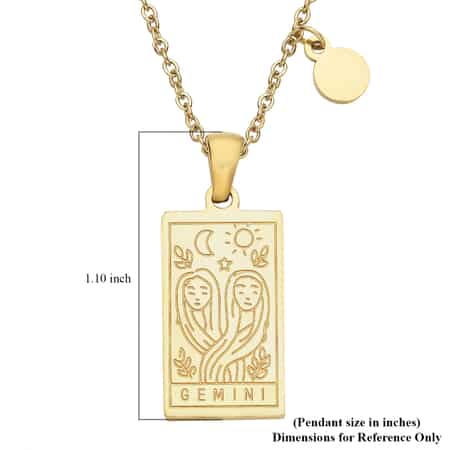 Gemini Zodiac Engraved Dog Tag Pendant Necklace 17.5 Inches in ION Plated Yellow Gold Stainless Steel image number 4