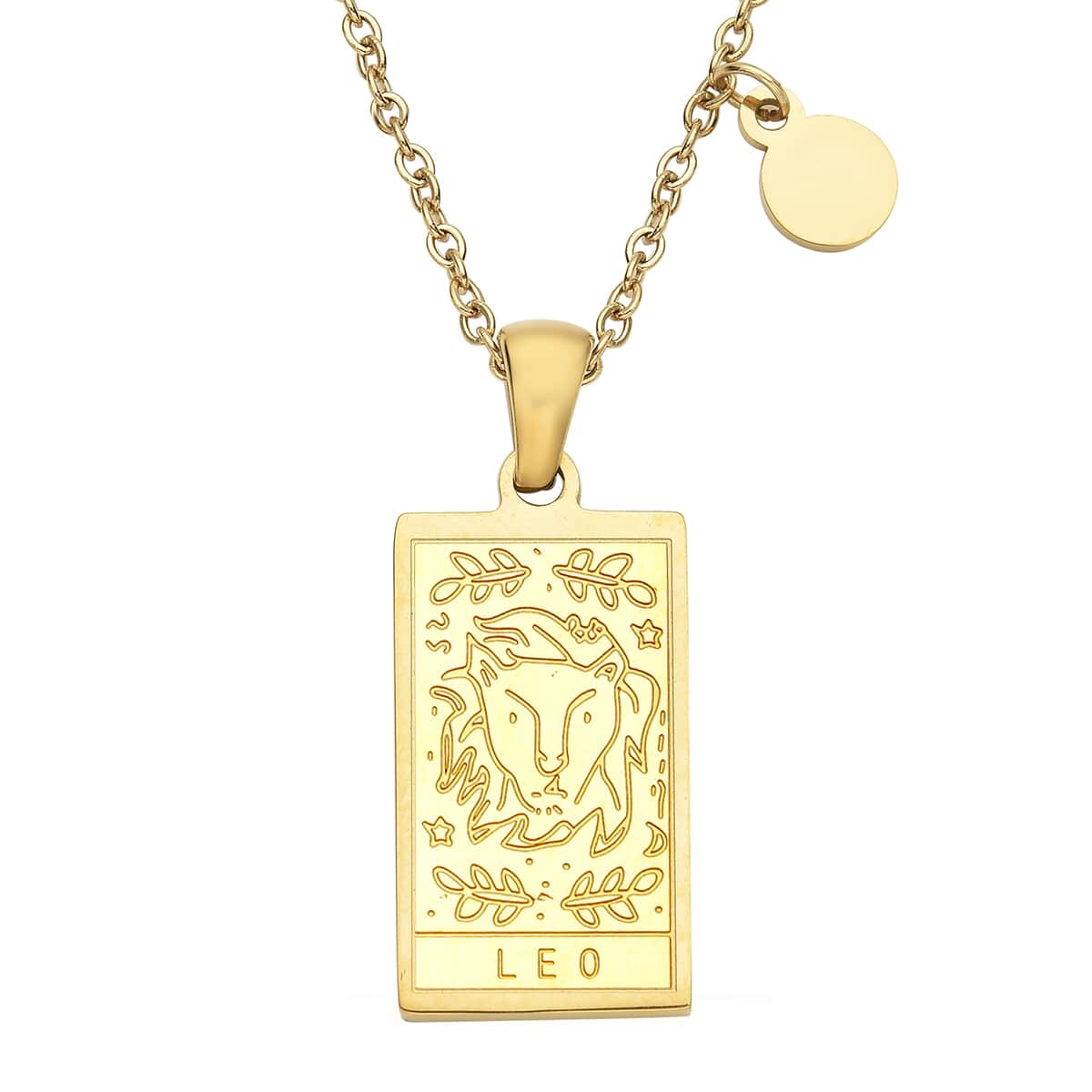 Leo Zodiac Engraved Dog Tag Pendant Necklace 17.5 Inches in ION Plated Yellow Gold Stainless Steel image number 1