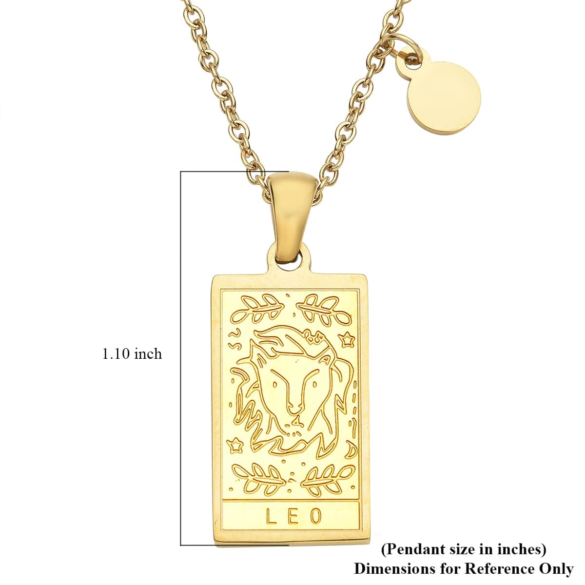 Leo Zodiac Engraved Dog Tag Pendant Necklace 17.5 Inches in ION Plated Yellow Gold Stainless Steel image number 4