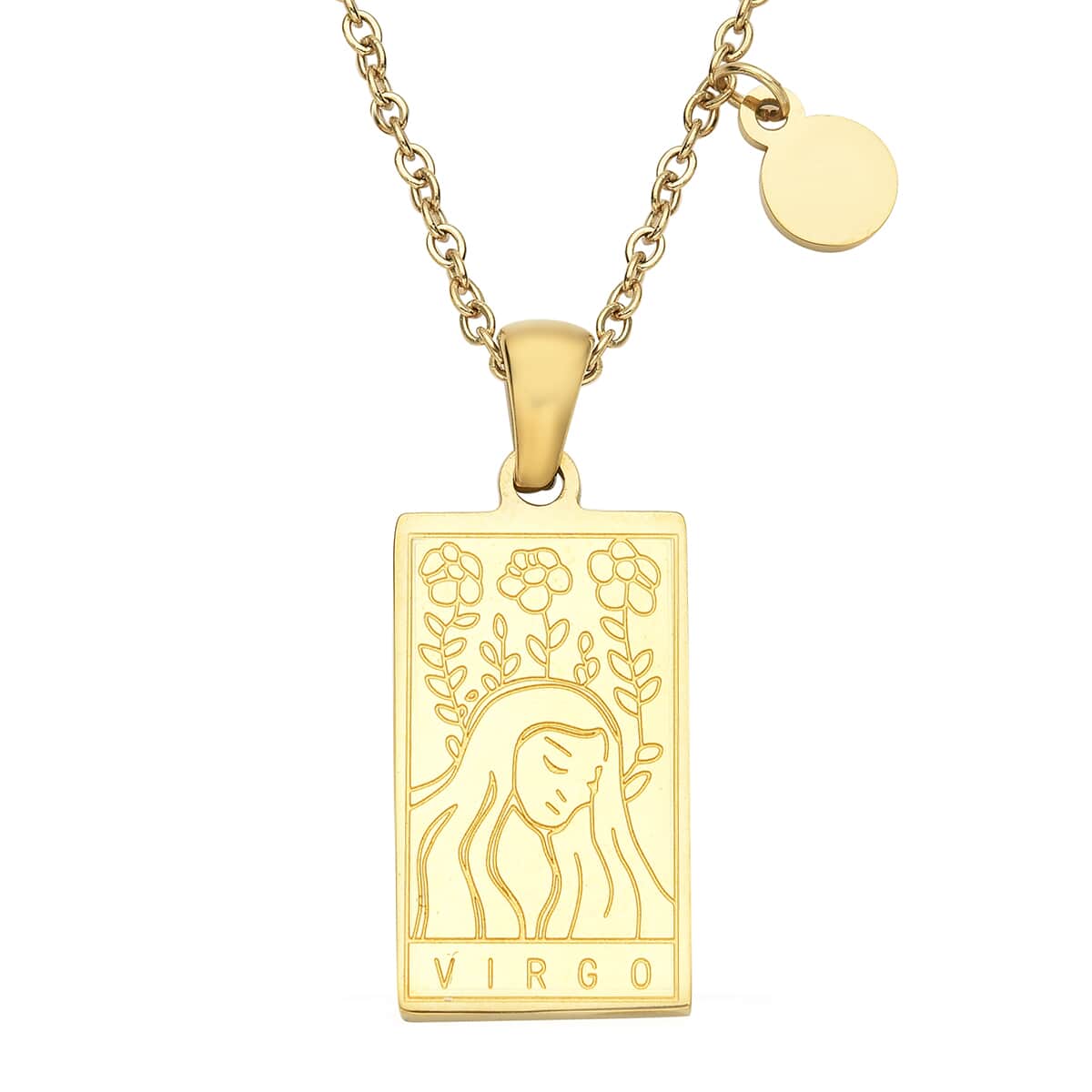 Virgo Zodiac Engraved Dog Tag Pendant Necklace 17.5 Inches in ION Plated Yellow Gold Stainless Steel image number 1
