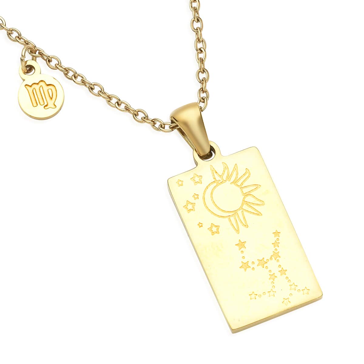 Virgo Zodiac Engraved Dog Tag Pendant Necklace 17.5 Inches in ION Plated Yellow Gold Stainless Steel image number 3