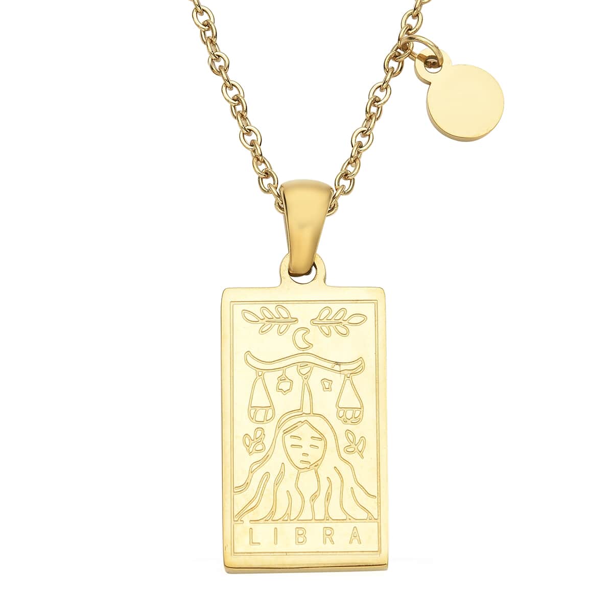 Libra Zodiac Engraved Dog Tag Pendant Necklace 17.5 Inches in ION Plated Yellow Gold Stainless Steel image number 1