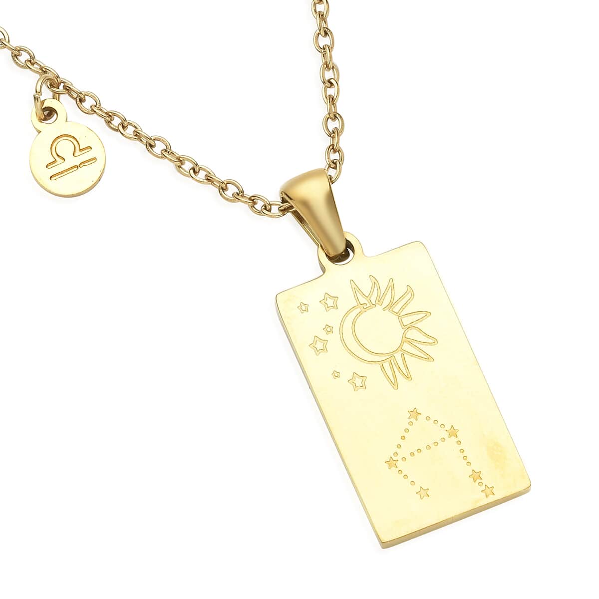 Libra Zodiac Engraved Dog Tag Pendant Necklace 17.5 Inches in ION Plated Yellow Gold Stainless Steel image number 3