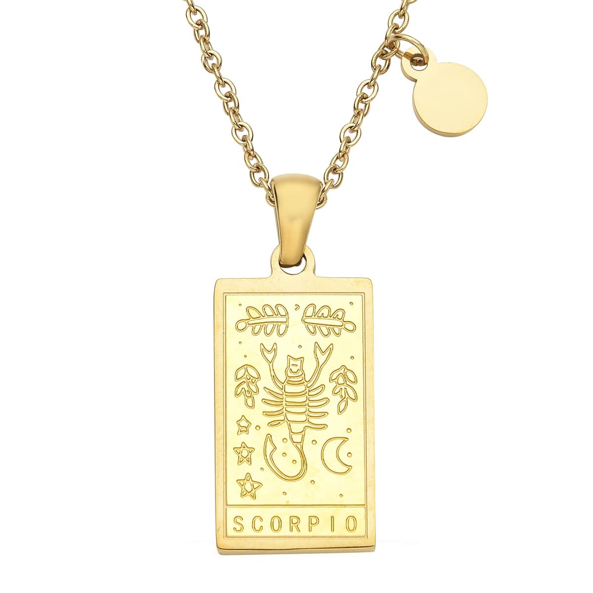 Scorpio Zodiac Engraved Dog Tag Pendant Necklace 17.5 Inches in ION Plated Yellow Gold Stainless Steel image number 1