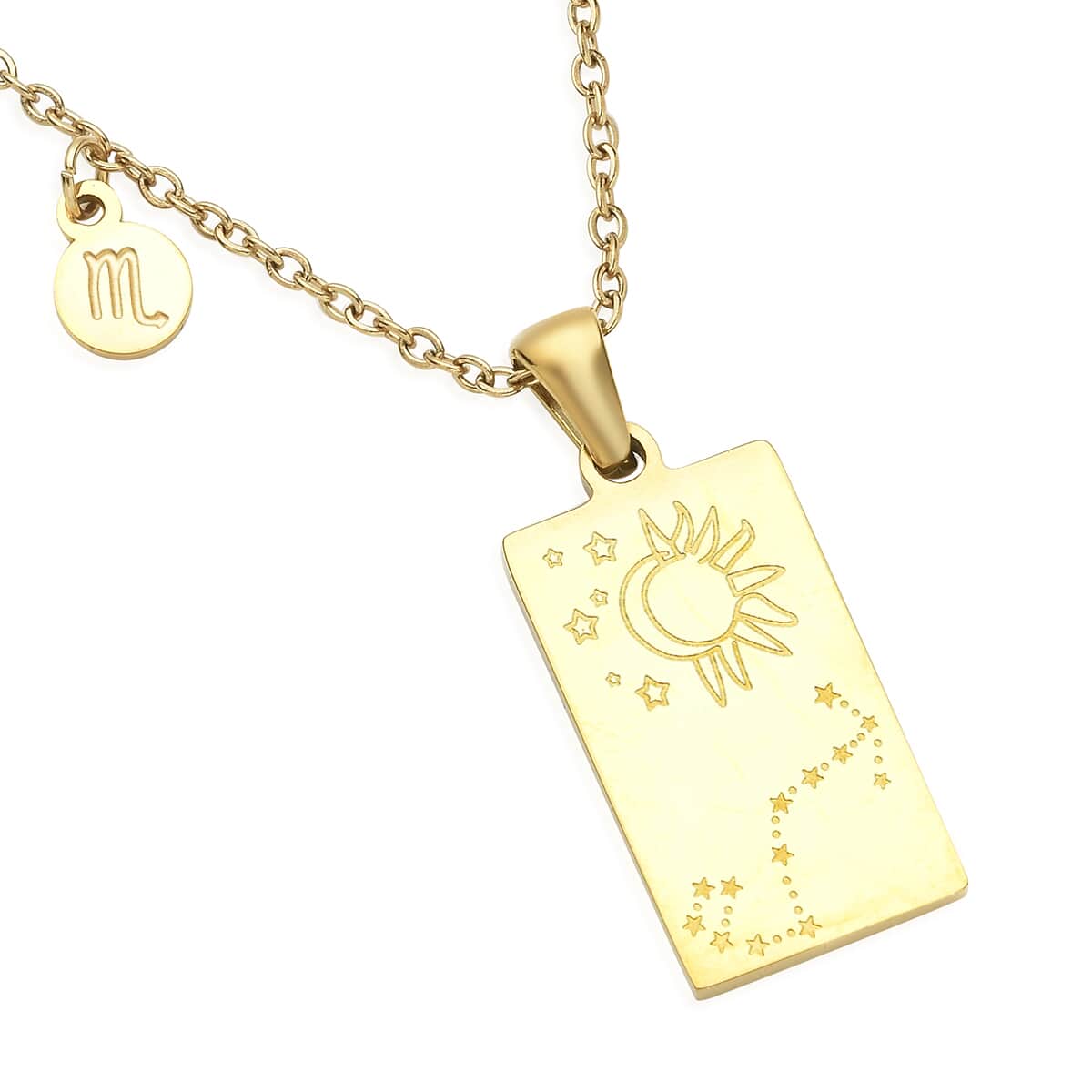 Scorpio Zodiac Engraved Dog Tag Pendant Necklace 17.5 Inches in ION Plated Yellow Gold Stainless Steel image number 3