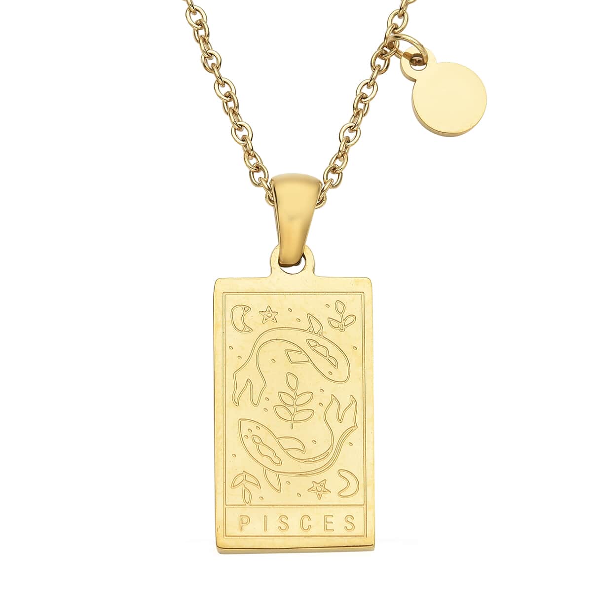 Pisces Zodiac Engraved Dog Tag Pendant Necklace 17.5 Inches in ION Plated Yellow Gold Stainless Steel image number 1