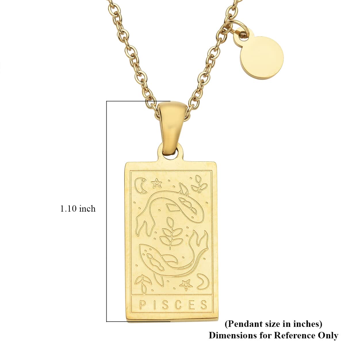 Pisces Zodiac Engraved Dog Tag Pendant Necklace 17.5 Inches in ION Plated Yellow Gold Stainless Steel image number 4