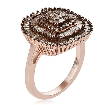 Natural Champagne Diamond Cluster Ring in Vermeil Rose Gold Over Sterling Silver (Size 10.0) 1.50 ctw