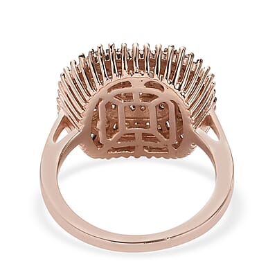 Natural Champagne Diamond Cluster Ring in Vermeil Rose Gold Over Sterling Silver (Size 10.0) 1.50 ctw