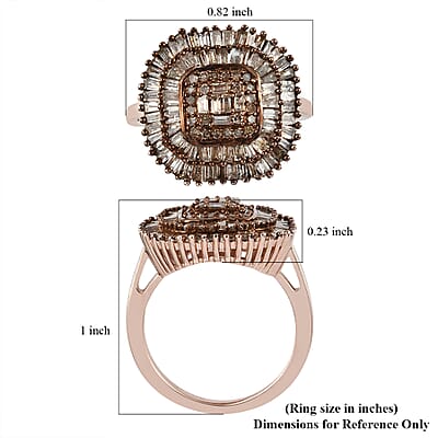 Natural Champagne Diamond Cluster Ring in Vermeil Rose Gold Over Sterling Silver (Size 10.0) 1.50 ctw