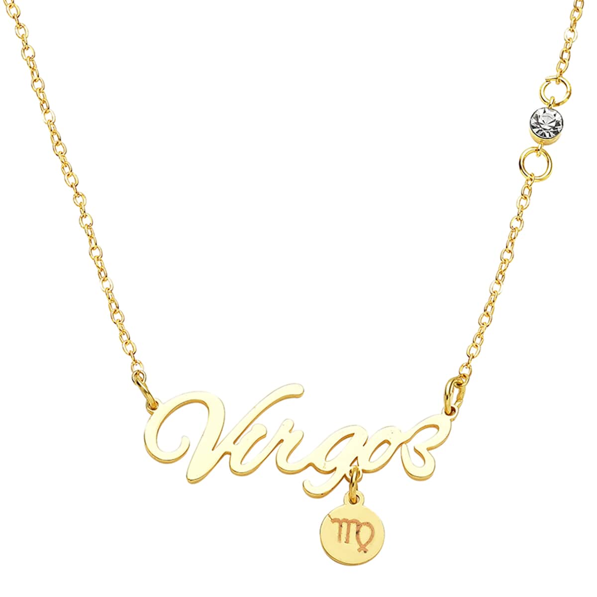 Austrian Crystal Virgo Zodiac Necklace 20 Inches in Goldtone and ION Plated Yellow Gold Stainless Steel image number 1