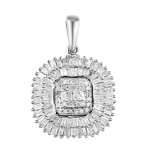 Diamond Cluster Pendant in Platinum Over Sterling Silver 2.35 Grams 1.50 ctw