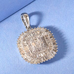 Diamond Cluster Pendant in Platinum Over Sterling Silver 2.35 Grams 1.50 ctw