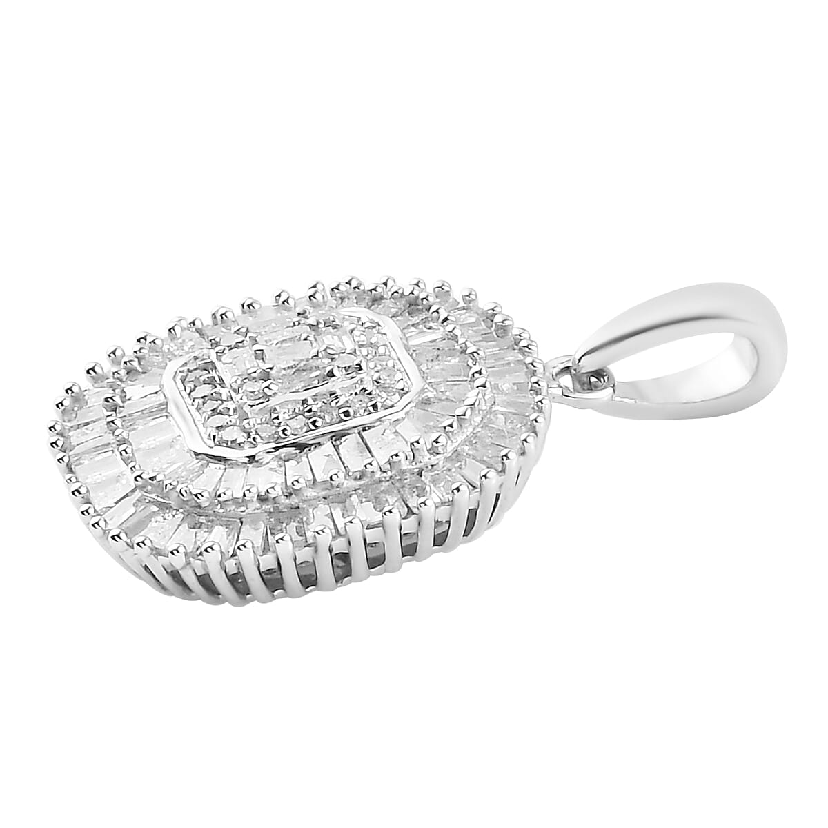 Diamond Cluster Pendant in Platinum Over Sterling Silver 2.35 Grams 1.50 ctw image number 3