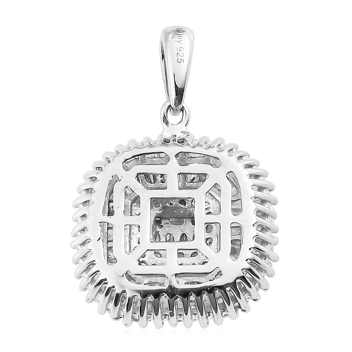 Diamond Cluster Pendant in Platinum Over Sterling Silver 2.35 Grams 1.50 ctw