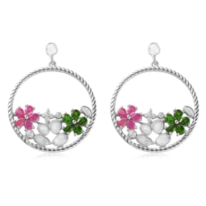 Polki Diamond and Multi Gemstone Floral Earrings in Platinum Over Sterling Silver 4.90 ctw