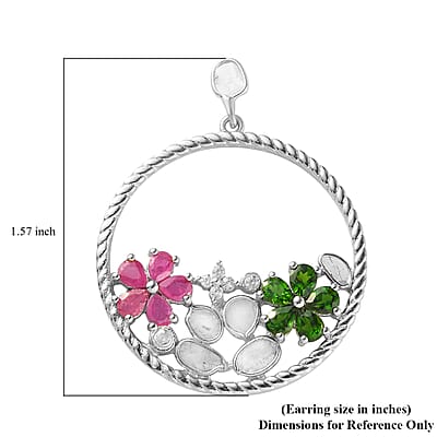 Polki Diamond and Multi Gemstone Floral Earrings in Platinum Over Sterling Silver 4.90 ctw