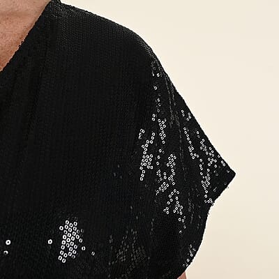 Tamsy Black Sequin Empire Waist Dress -L