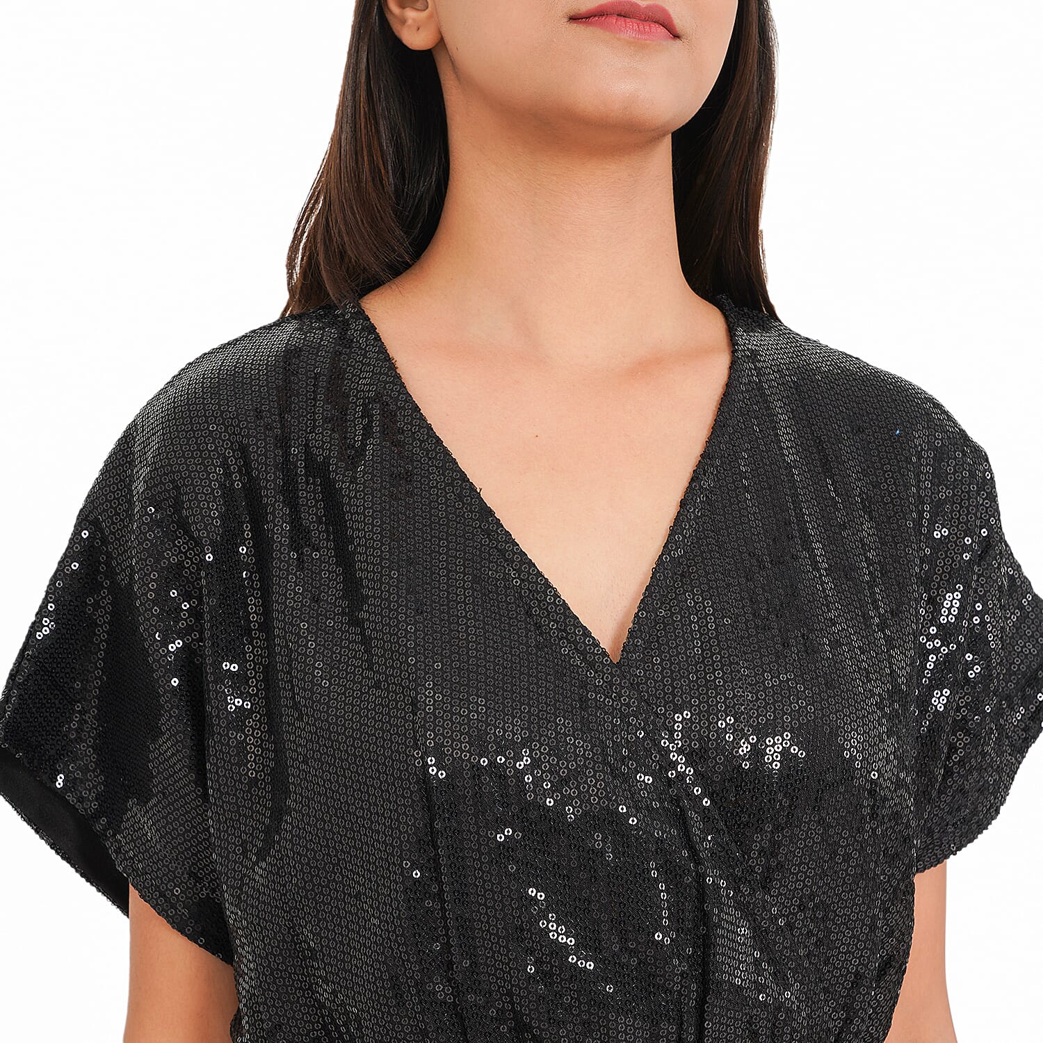 Tamsy Black Sequin Empire Waist Dress -L
