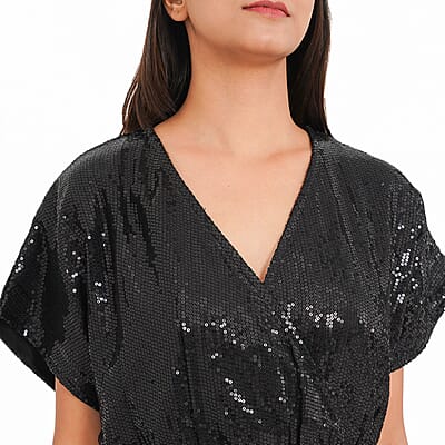 Tamsy Black Sequin Empire Waist Dress -L