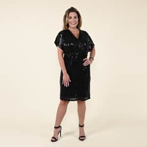 Tamsy Black Sequin Empire Waist Dress -M