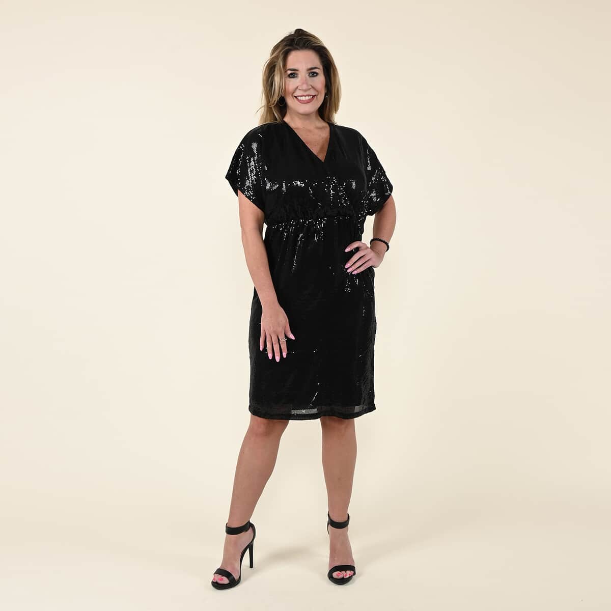 Tamsy Black Sequin Empire Waist Dress -XL image number 0