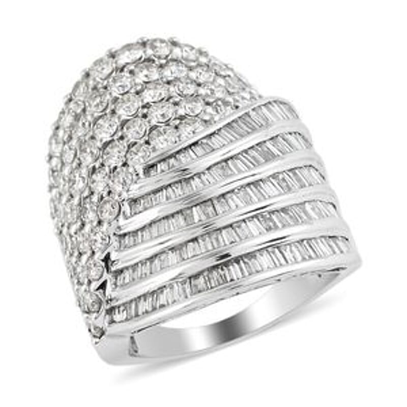 10K White Gold G-H I1 Diamond Swirl Design Cocktail Ring (Size 7.0) 10 Grams 4.00 ctw