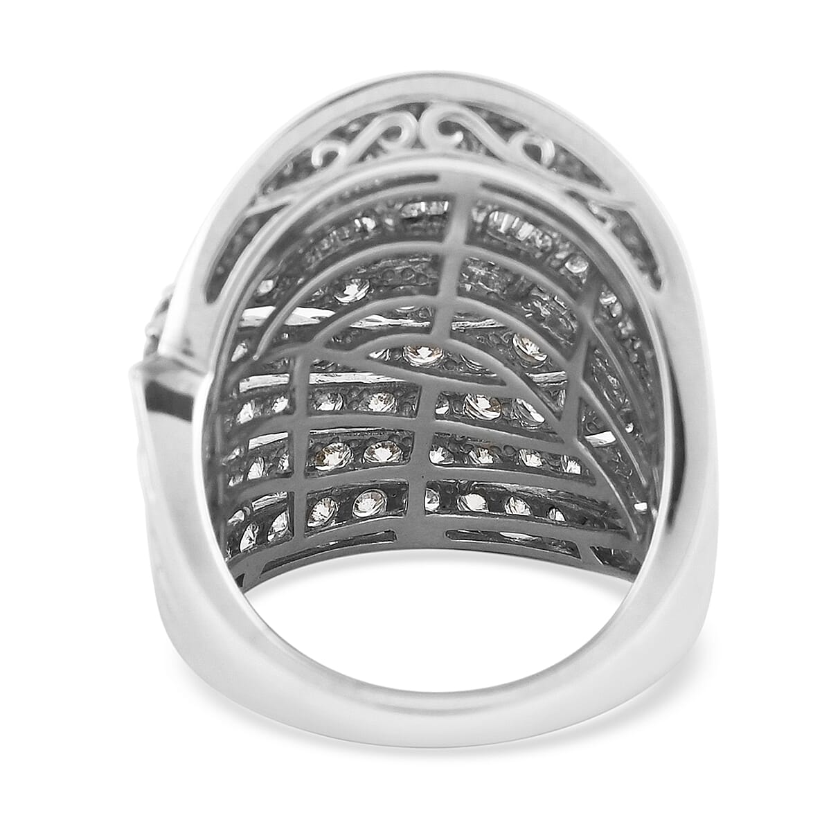 10K White Gold G-H I1 Diamond Swirl Design Cocktail Ring (Size 7.0) 10 Grams 4.00 ctw