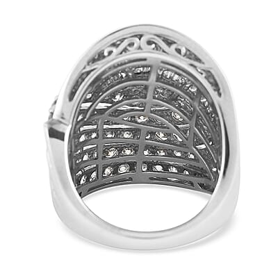 10K White Gold G-H I1 Diamond Swirl Design Cocktail Ring (Size 7.0) 10 Grams 4.00 ctw