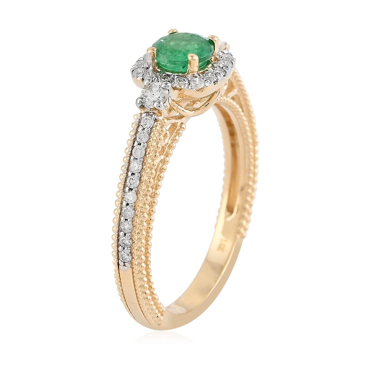 14K Yellow Gold AAA Kagem Zambian Intense Green Emerald, Diamond Ring 0.85 ctw image number 3