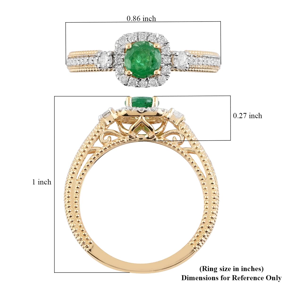 14K Yellow Gold AAA Kagem Zambian Intense Green Emerald, Diamond Ring 0.85 ctw image number 4