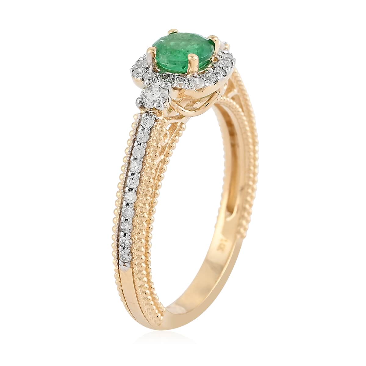 14K Yellow Gold AAA Kagem Emerald and Diamond Ring (Size 7.0) 0.85 ctw image number 3