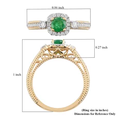 14K Yellow Gold AAA Kagem Emerald and Diamond Ring (Size 7.0) 0.85 ctw image number 4