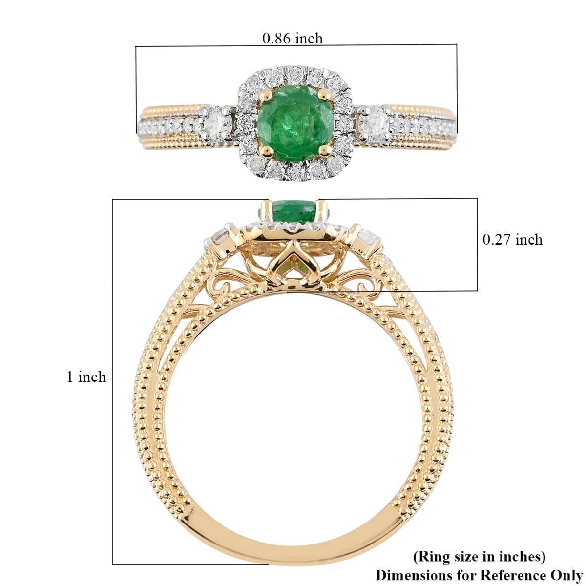 14K Yellow Gold AAA Kagem Emerald and Diamond Ring (Size 8.0) 0.85 ctw image number 4
