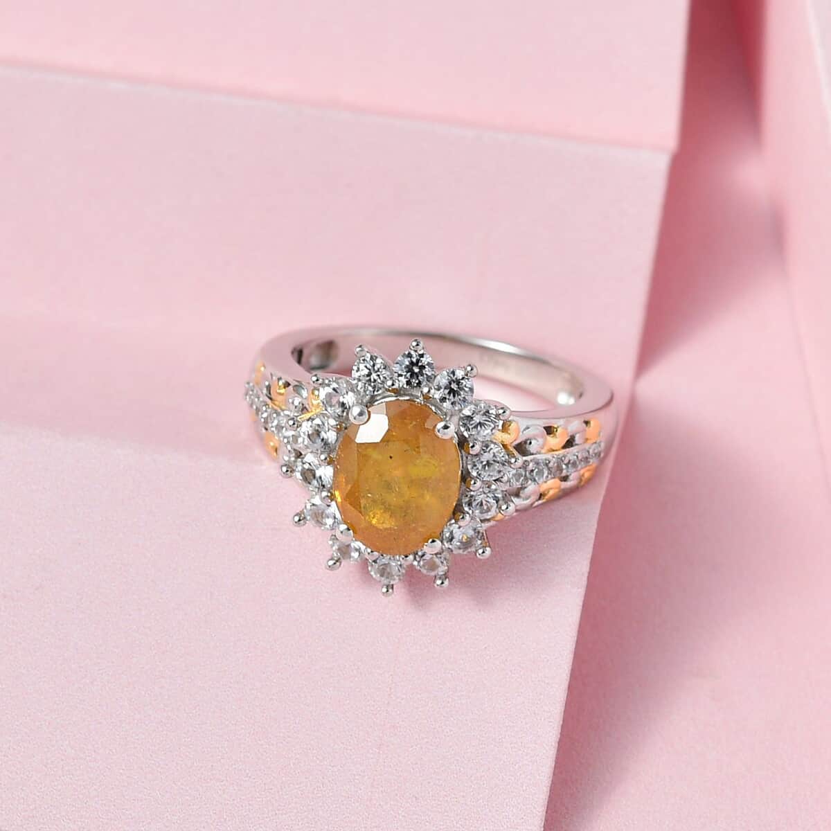 Fissure Filled Yellow Sapphire and Natural White Zircon Ring in Vermeil Yellow Gold and Platinum Over Sterling Silver (Size 8.0) 3.35 ctw image number 1