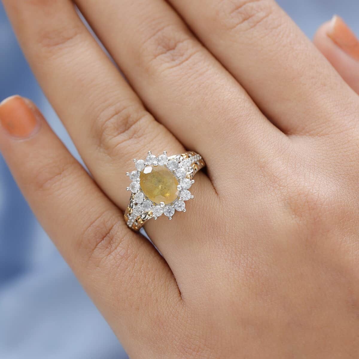 Fissure Filled Yellow Sapphire and Natural White Zircon Ring in Vermeil Yellow Gold and Platinum Over Sterling Silver (Size 10.0) 3.35 ctw image number 2