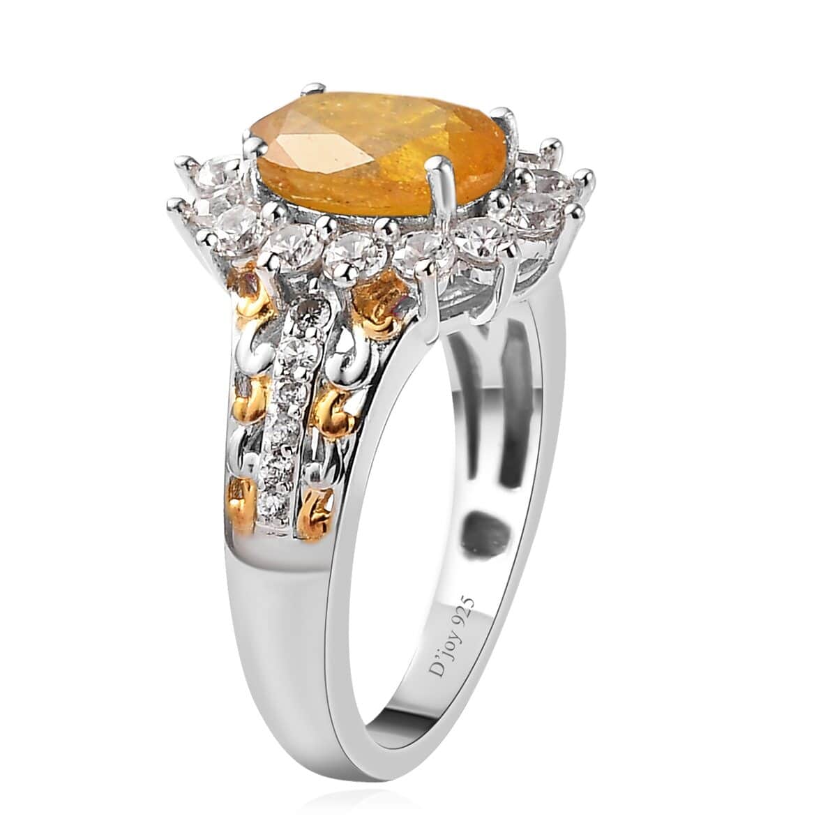 Fissure Filled Yellow Sapphire and Natural White Zircon Ring in Vermeil Yellow Gold and Platinum Over Sterling Silver (Size 10.0) 3.35 ctw image number 3