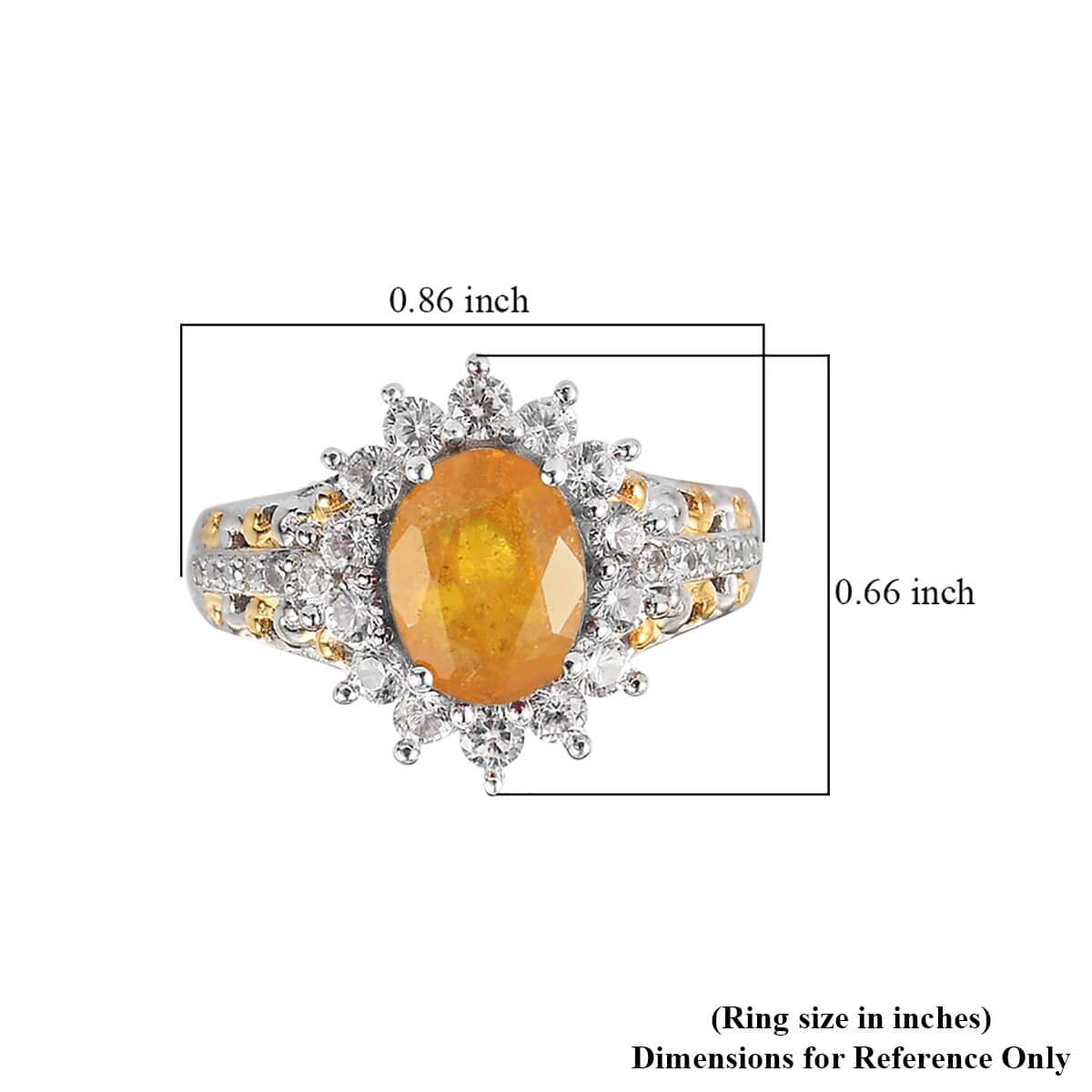 Fissure Filled Yellow Sapphire and Natural White Zircon Ring in Vermeil Yellow Gold and Platinum Over Sterling Silver (Size 10.0) 3.35 ctw image number 5