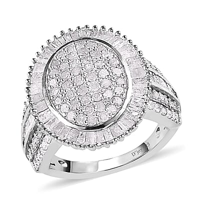 Diamond 2.00 ctw Cocktail Ring in Platinum Over Sterling Silver (Size 6.0)