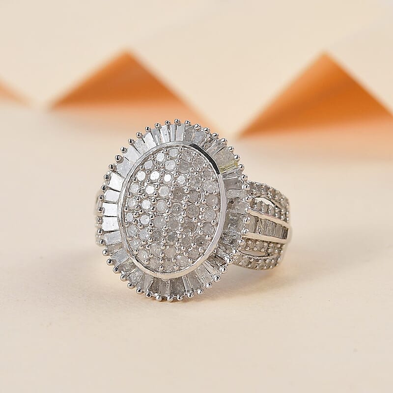 Diamond 2.00 ctw Cocktail Ring in Platinum Over Sterling Silver (Size 6.0)