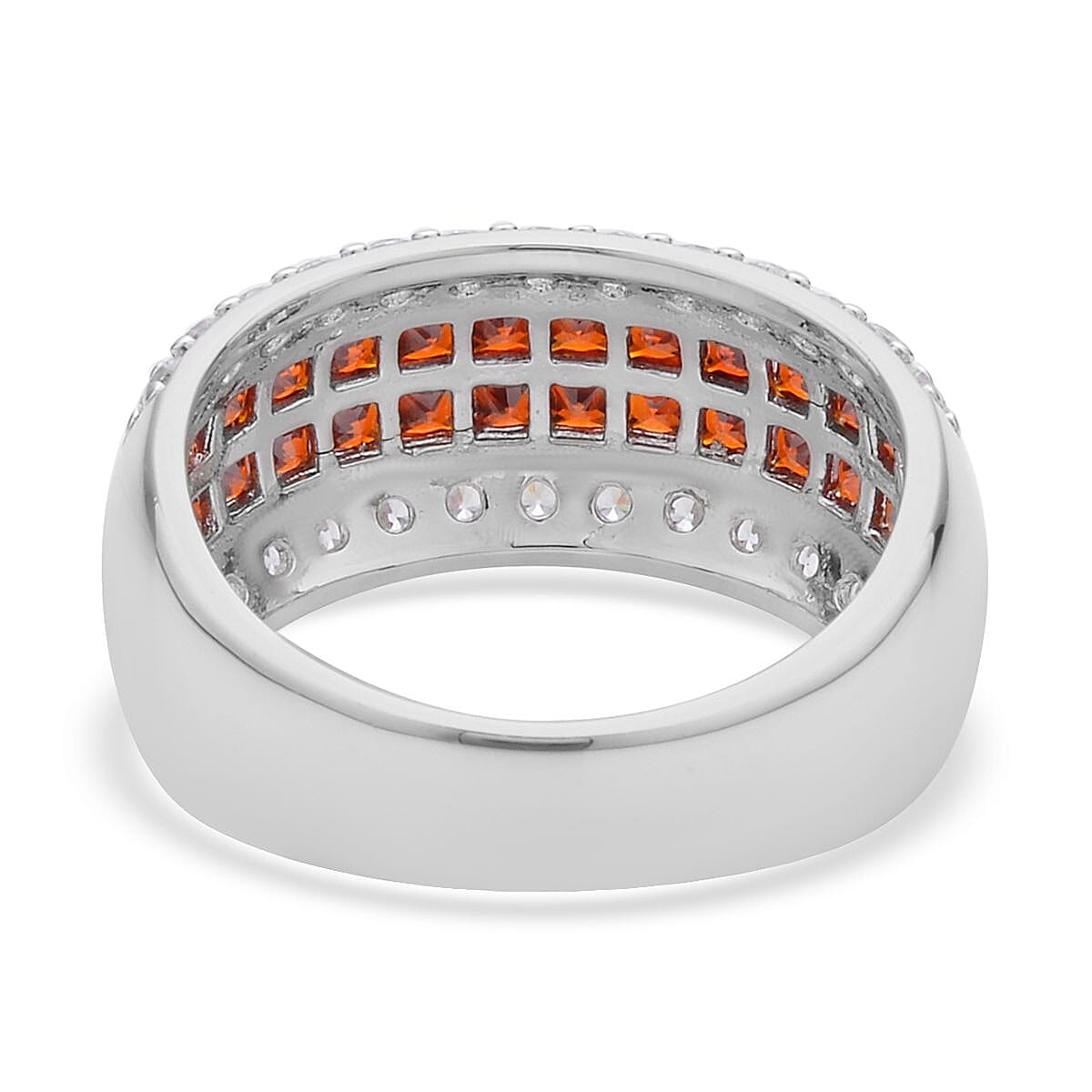 Simulated Garnet and White Diamond Multi Row Band Ring in Silvertone (Size 10.0)