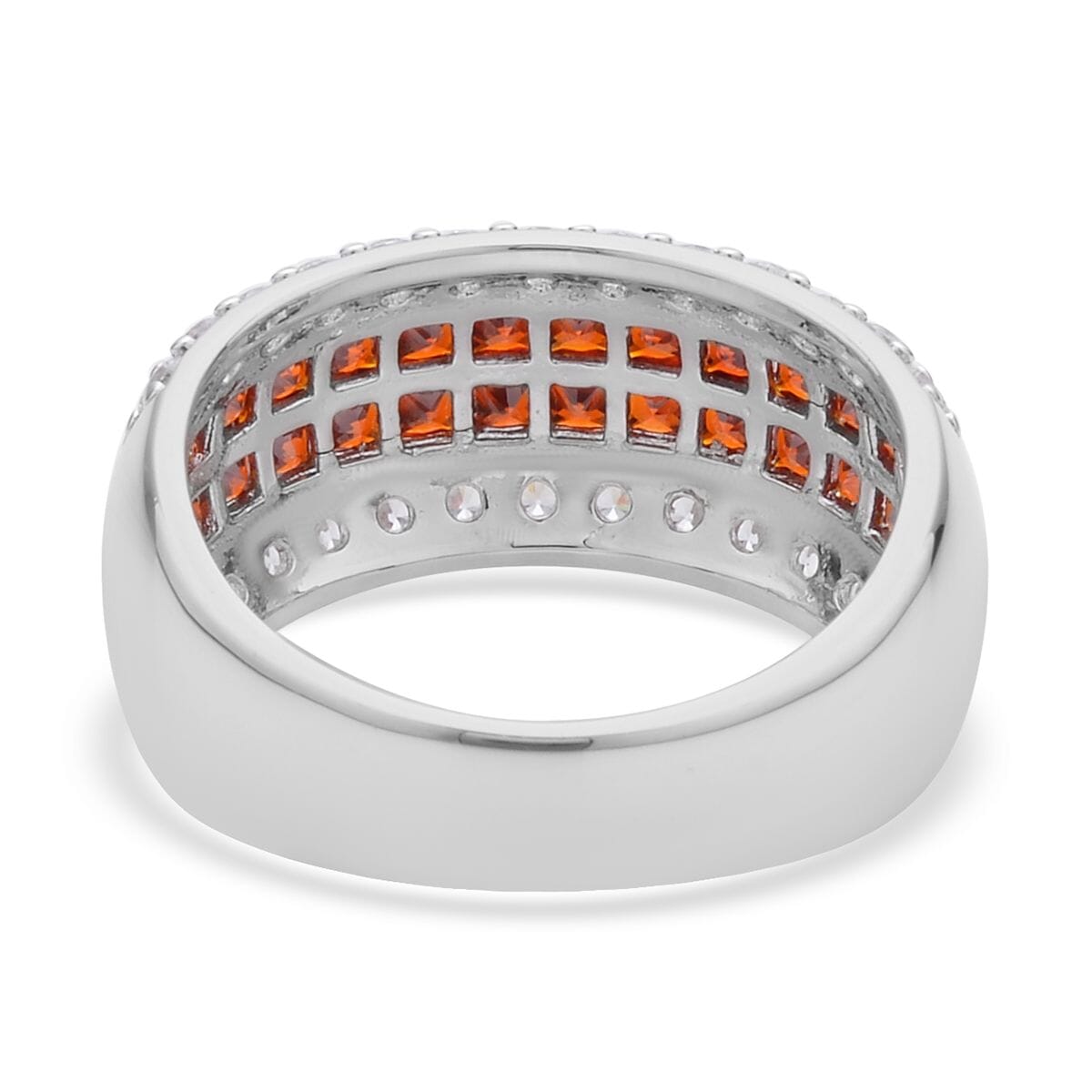 Simulated Garnet and White Diamond Multi Row Band Ring in Silvertone image number 4