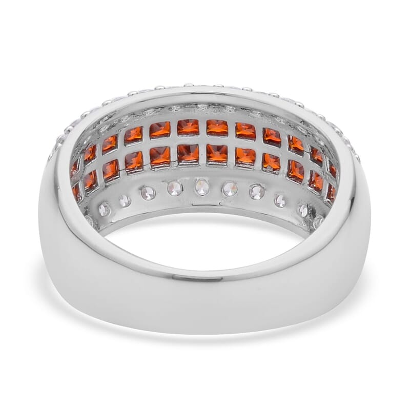 Simulated Garnet and White Diamond Multi Row Band Ring in Silvertone (Size 10.0)