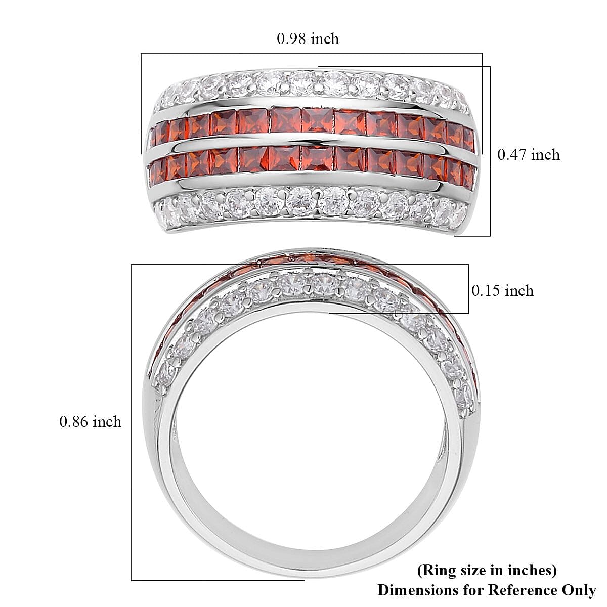 Simulated Garnet and White Diamond Multi Row Band Ring in Silvertone (Size 8.0) image number 5