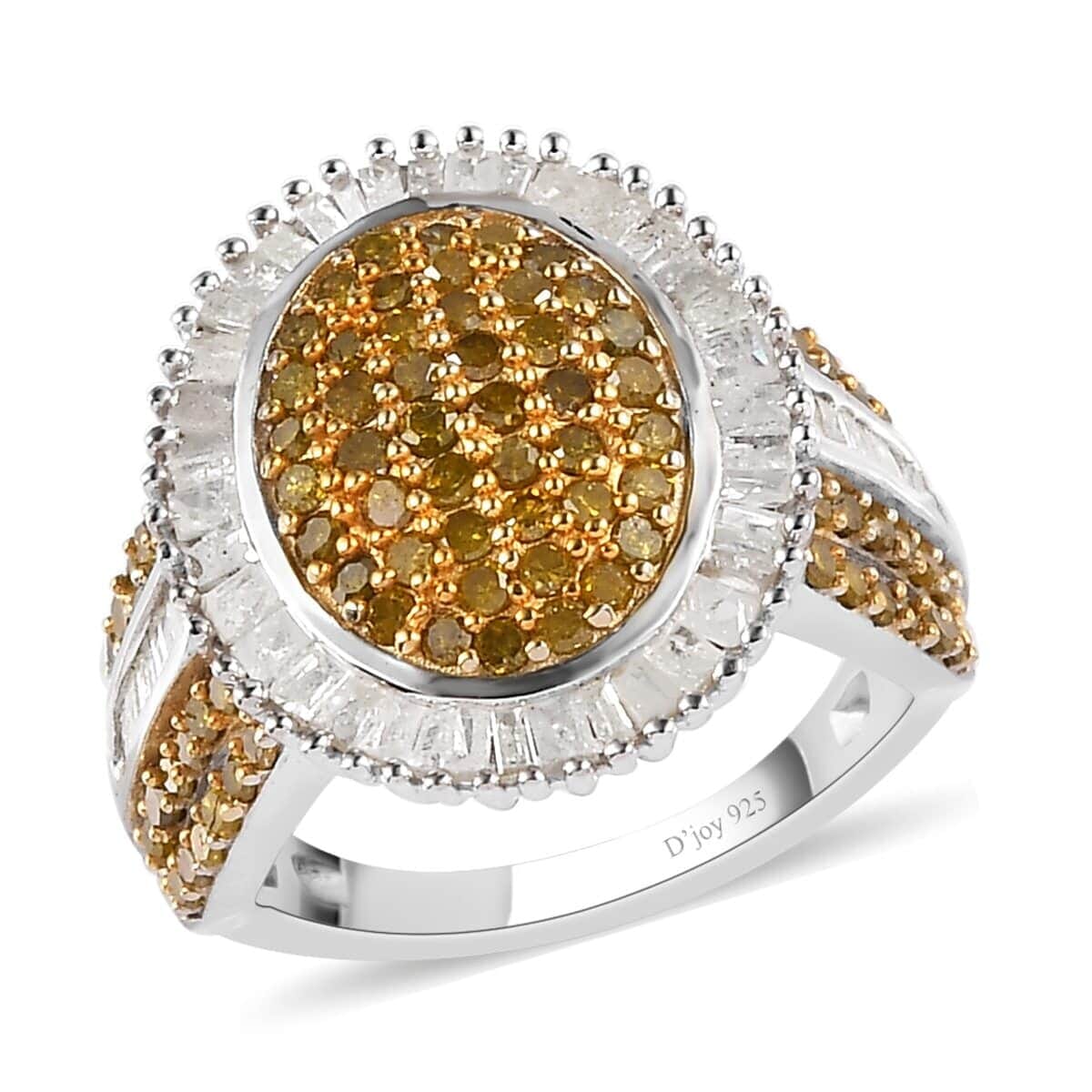 Yellow and White Diamond Cocktail Ring in Platinum Over Sterling Silver (Size 7.0) 2.00 ctw image number 0