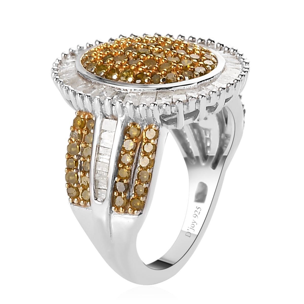 Yellow and White Diamond Cocktail Ring in Platinum Over Sterling Silver (Size 7.0) 2.00 ctw image number 3