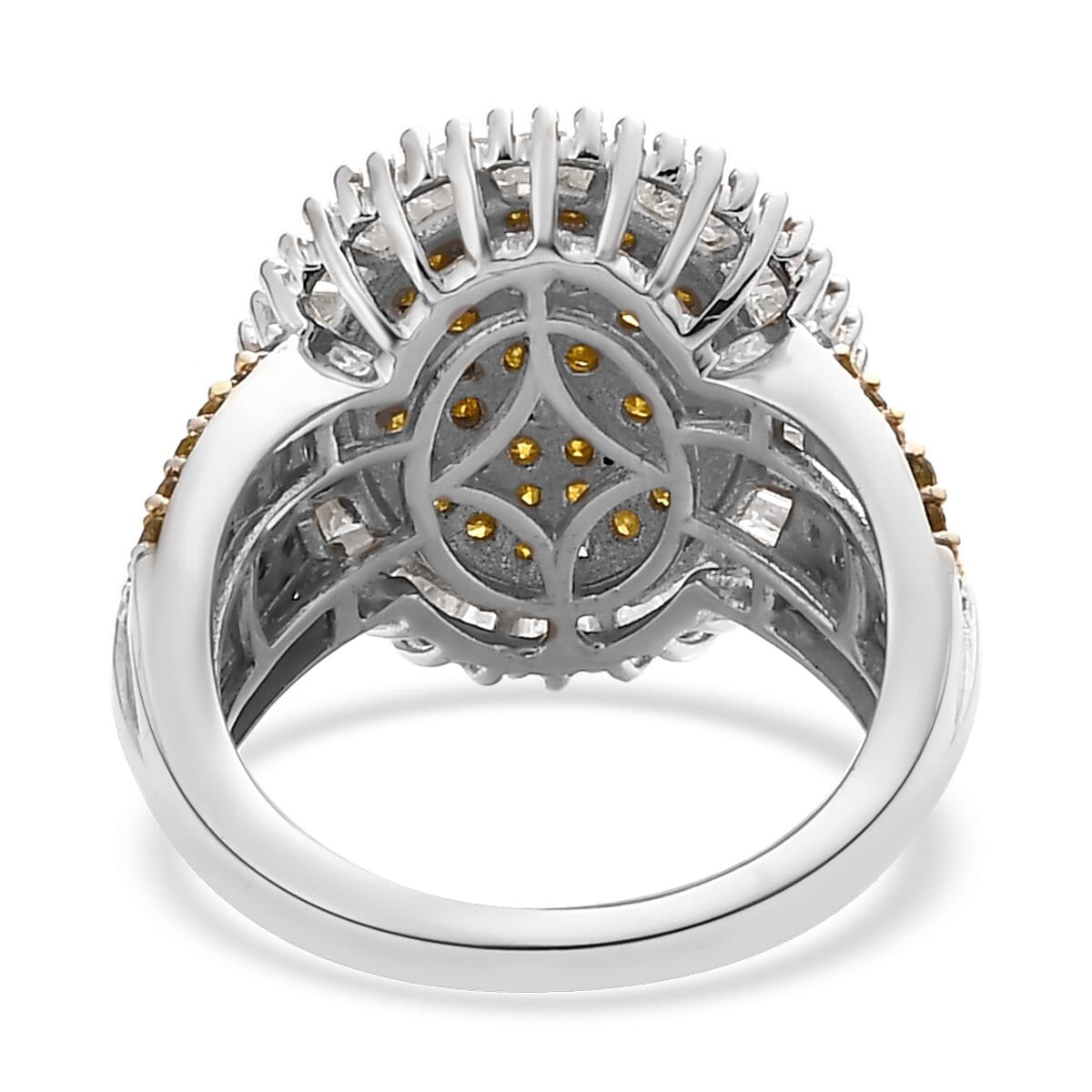 Yellow and White Diamond Cocktail Ring in Platinum Over Sterling Silver (Size 7.0) 2.00 ctw image number 4