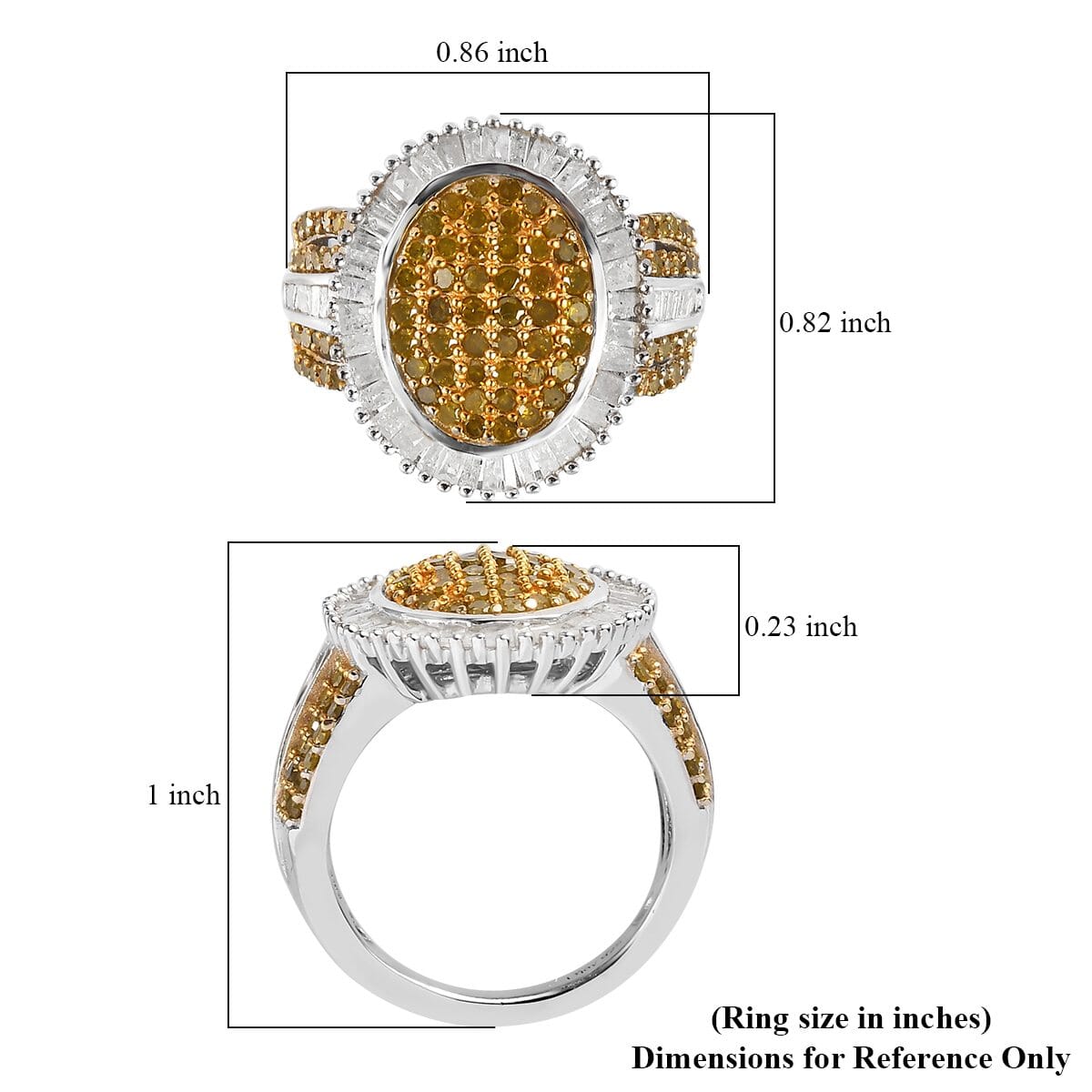 Yellow and White Diamond Cocktail Ring in Platinum Over Sterling Silver (Size 8.0) 2.00 ctw image number 5