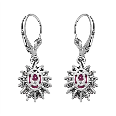 Niassa Ruby (FF) and White Zircon Sunburst Lever Back Earrings in Platinum Over Sterling Silver 4.75 ctw