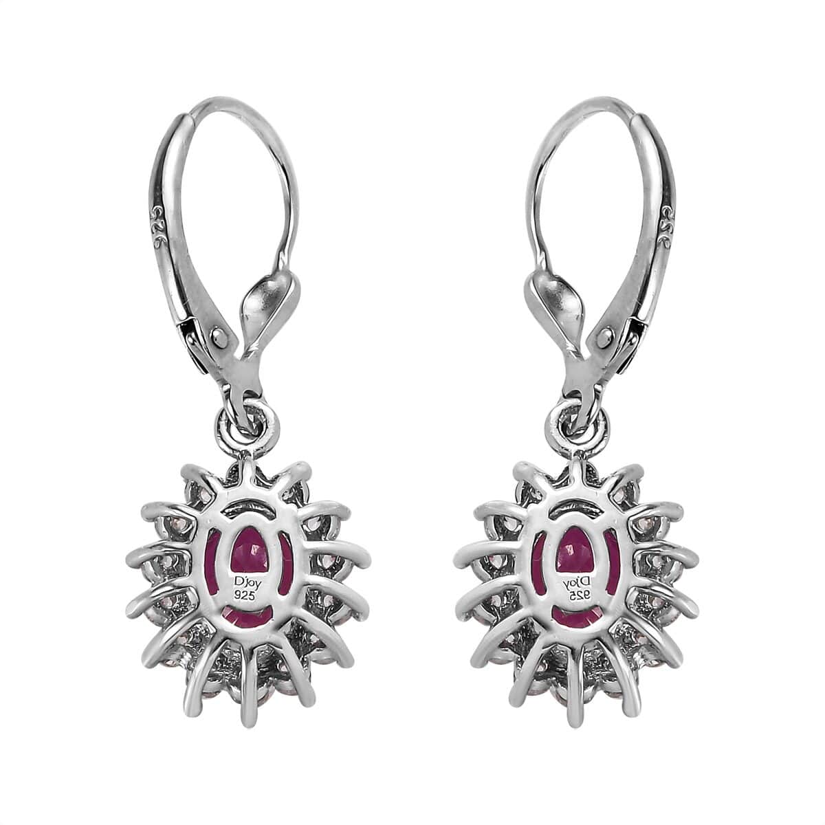Niassa Ruby (FF) and White Zircon Sunburst Lever Back Earrings in Platinum Over Sterling Silver 4.75 ctw image number 3